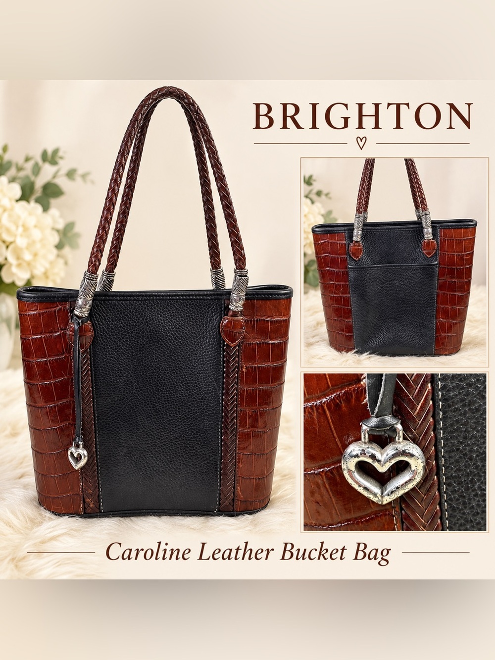 Brighton Caroline Leather Bucket Bag - Black & Brown